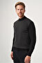 Black-Smoked Turtleneck Long Sleeve Knitted Comfort Fit Cotton Sweater 1012265151 - 2