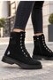 Women's Black Boots with Lace-Up Side Zipper and Thick Sole Winter Boots