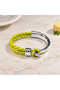 Nemeric Limearc Neon Yellow Leather Men's Bracelet - Silver Tone Half Metal Mesh - 2
