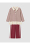 Lcw Kids Burgundy Polo Collar Striped Girls' Set - 2