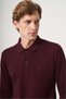 Burgundy Polo Collar Long Sleeve Knitted Comfort Fit Cotton Sweater 1012265150 - 4