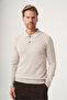 Beige Polo Collar Long Sleeve Knitted Comfort Fit Cotton Sweater 1012265150