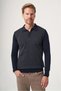Navy Blue-Fume Polo Collar Long Sleeve Knitted Comfort Fit Cotton Sweater 1012265153