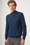 Indigo Turtleneck Long Sleeve Knitted Comfort Fit Cotton Sweater 1012265001