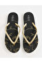 Women Black And Gold Foil Printed Flip Flops - 5