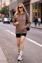 Women's Winter 3-Strand Fleece Hooded Oversize Sweatshirt with Kangaroo Pocket