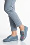 Blue Genuine Leather Anatomical Comfortable Sole Perforated Patterned Women's Casual Shoes 2026-1 - 3