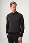 Black-Smoked Turtleneck Long Sleeve Knitted Comfort Fit Cotton Sweater 1012265151