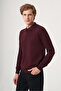 Burgundy Polo Collar Long Sleeve Knitted Comfort Fit Cotton Sweater 1012265007 - 2