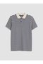 Vizyon New Season Navy Blue Polo Collar Striped Men's T-Shirt - 4