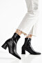 Pointed Toe Stretch Thick Heeled Side Zipper Black Heeled Boots - 5