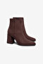 Bitter Brown Suede Blunt Toe Thick Heeled Zippered Boots