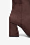 Bitter Brown Suede Blunt Toe Thick Heeled Zippered Boots - 6