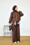 Women's Zippered Drawstring Detail Trousers Suit Brown - 2