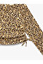 Leopard Patterned Gathered Slim Fit Crew Neck Long Sleeve Crop Blouse - 6