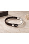 Seldrien Darkgrain Dark Brown Leather Men's Bracelet - Silver Metal Weave - 2