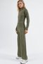 Modal textured zippered collar high waist wide leg two piece set - 2