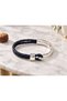 Quervan Nightwave Navy Blue Leather Men's Bracelet - Silver Tone Half Metal Mesh - 3
