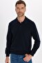 Men's regular fit classic cut long sleeve navy polo collar sweatshirt - 3