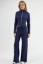 Modal textured zippered collar high waist wide leg two piece set - 7