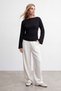 Women's Black Boat Neck Draped Waist Blouse Alc-X15864 - 3