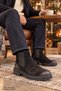 Brawn Genuine Leather Men's Chelsea Boots with Vintage Toe Detail and Elastic Thick Sole - 7