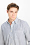 100% Cotton Relaxed Fit Wide Cut Striped Ecru Shirt - 4