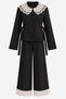 Women's Black Lace Detailed Doll Collar Jacket and Pants Belted Suit - 7