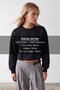 Women's Black Crew Neck Skirt with Dirty Stitching and 3 Thread Inner Ribbed Sweatshirt Alc-X15863 - 2