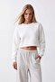 Women's White Crew Neck Skirt with Dirty Stitching and 3 Thread Inner Ribbed Sweatshirt Alc-X15863