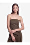 Strapless Collar Corset Look Asymmetrical Bustier Blouse with Belt Detail - 2