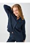 Navy Blue Striped Patterned Long Sleeve Glittery Shirt