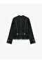 Cotton Buttoned Stand Collar Denim Jacket with Pocket Detail and Shoulder Epaulettes - 6