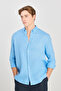 100% Linen Regular Fit Regular Cut Blue Shirt