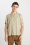 Relaxed Fit Wide Cut Soft Textured Beige Shirt