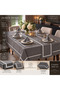 Silver Piko Detailed Linen Look Anthracite Color Tablecloth + 12 Napkins + Runner 14 Pieces