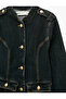 Cotton Buttoned Stand Collar Denim Jacket with Pocket Detail and Shoulder Epaulettes - 7