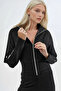 Modal textured zippered collar high waist wide leg two piece set - 5