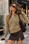 Women's Camel Polo Collar Long Sleeve Knit Sweater - 4