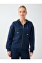 Navy Blue Hooded Long Sleeve Cotton Knitted Jacket