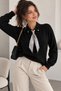 Women's Soft Textured Knitwear Sweater Polo Collar Scarf Detailed Long Sleeve Knitted Sweater