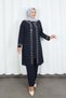 Large Size Mother's Set with Stone-Embellished Sleeves Navy Blue Hnt2101 - 6