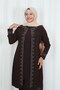 Large Size Mother's Set with Stone-Embellished Sleeves Bitter Coffee Hnt2101 - 5