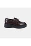 Women's Burgundy Leather Loafer with Lace Detail and Thick Toothed Sole - 2