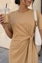 Women's Crew Neck Short Sleeve Side Tie Slit Dress - 3