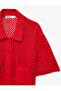 Polo Collar Short Sleeve Openwork Mesh Shirt with Pockets - 4