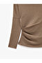 Drapeli Boat Neck Long Sleeve Off Shoulder Blouse - 3