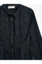 Cotton Long Sleeve Classic Collar Buttoned Peplum Denim Shirt - 3