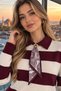 Women's Striped Knitwear Sweater Polo Collar Scarf Detailed Long Sleeve Knit Sweater - 3