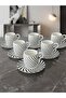 Black and White Spiral Patterned Gold Gilded Turkish Coffee Cup Set for 6 People - 2